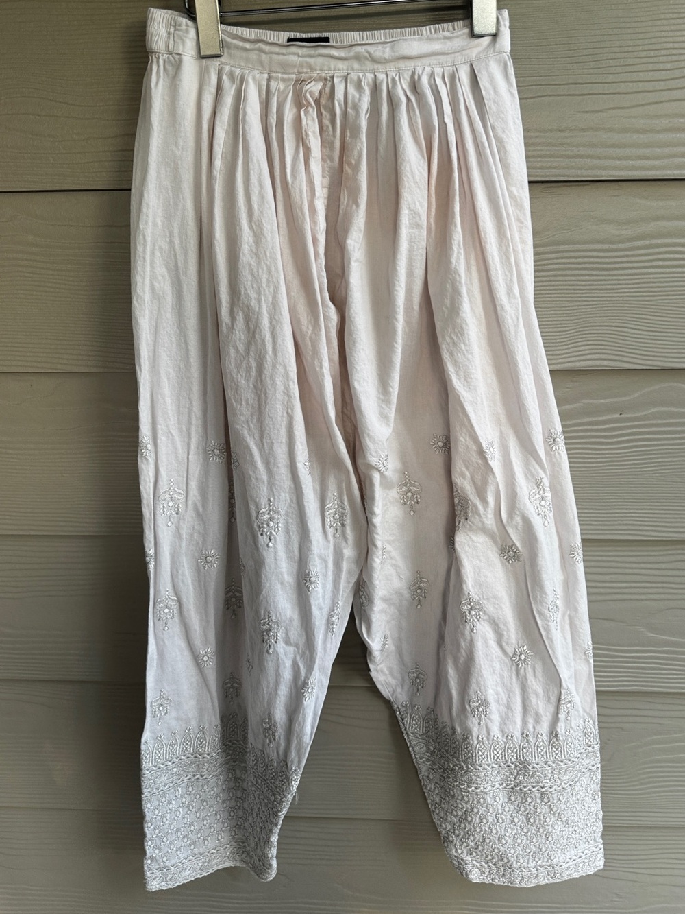 Sana Safinaz Pants Women M White Embroidered Cotton Harem Boho Pakistani